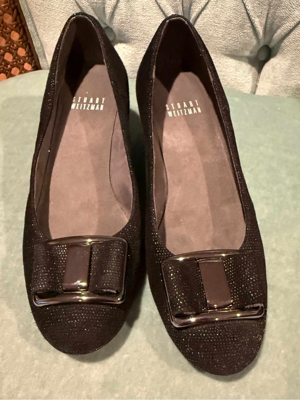 Stuart Weitzman Proper Goosebump Bow Black Hidden Wedge Pumps Sz 6M RW 93835 EUC